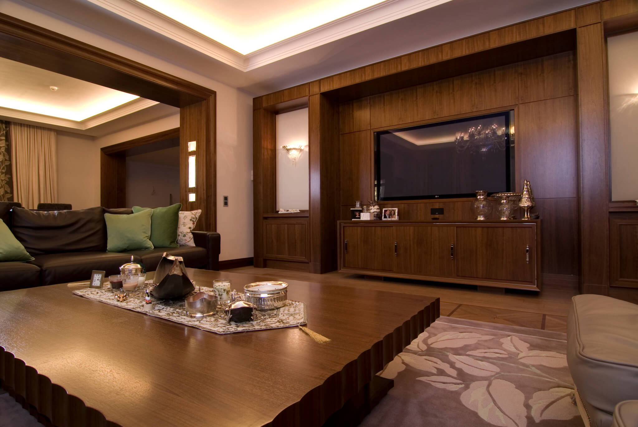 luxury living room wood paneling 1